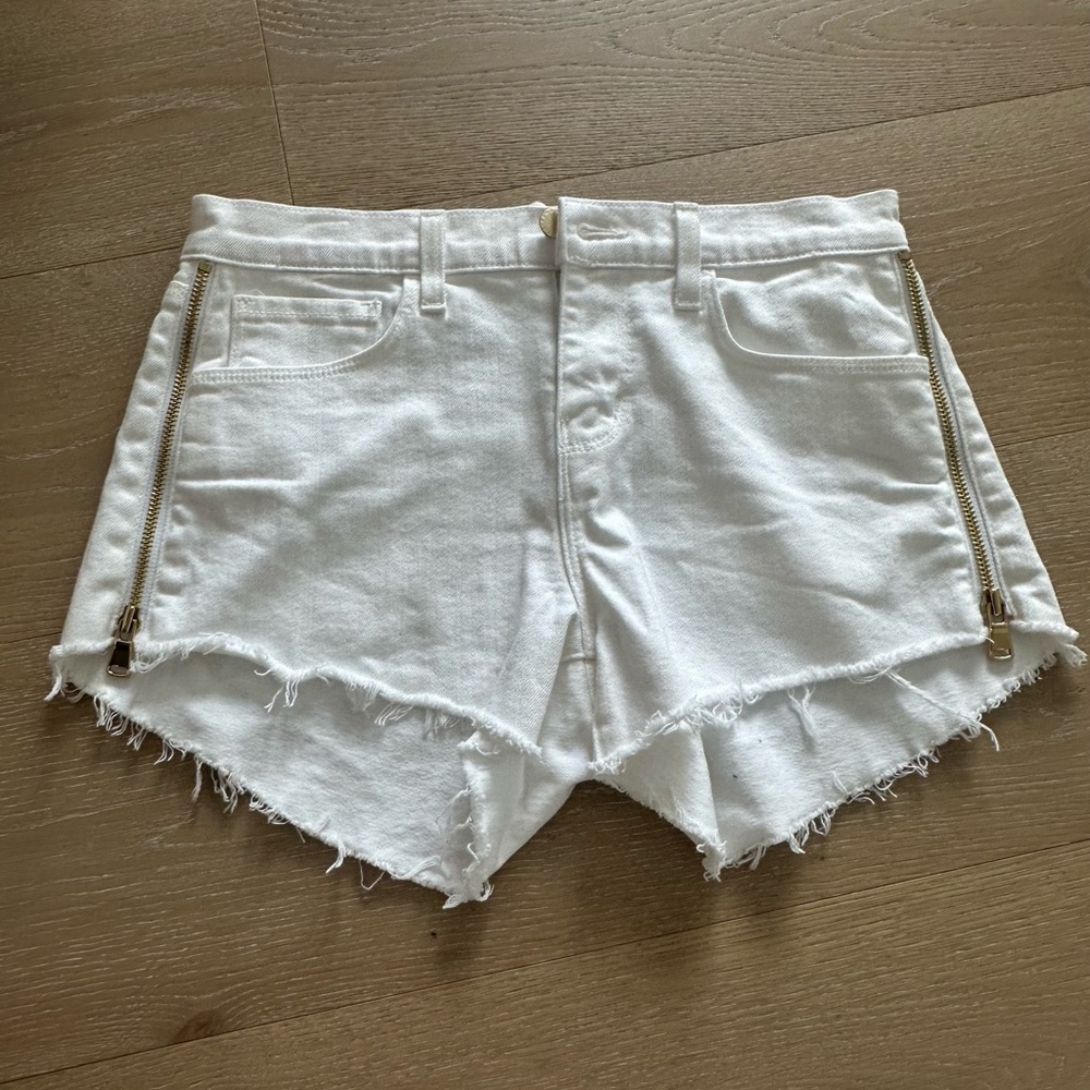 L'AGENCE White Jean Shorts Distressed Frayed Hem